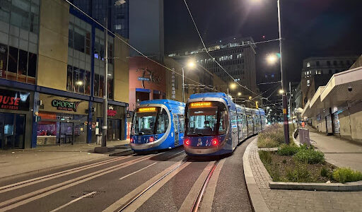 Tram tests on new track on Lower Bull Street